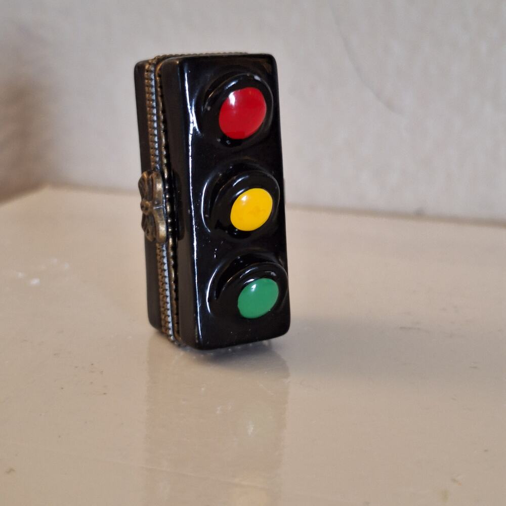 Stop Light Hinged Box with small blue car Trinket Box